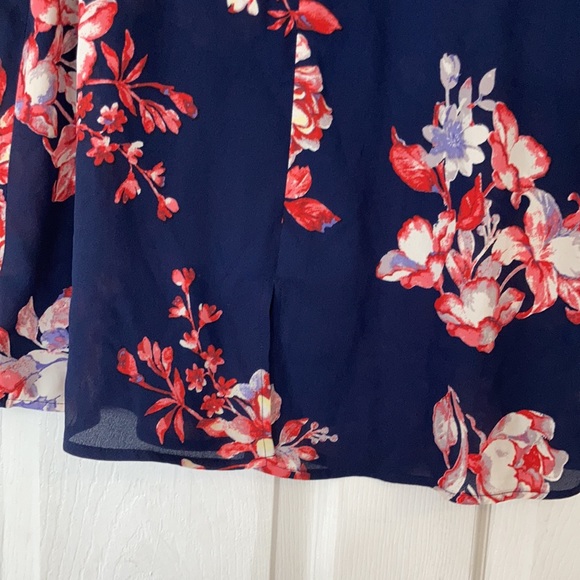 Sandy & sid floral navy pink short sleeve open stringy back blouse top shirt - Picture 8 of 17